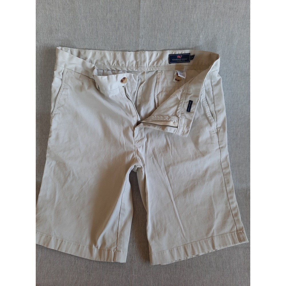 Vineyards Vines Men sz34 Shep & Ian Chino Breaker Short ButtonZip HighRise White